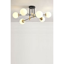 Modern Beyaz Glop Camlı Çapraz Model Altılı Siyah Avize