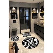 Zebra, Kaymaz,Organik Pamuk Taban Banyo Halısı-100X100 - 60X60 - 40X60 Cm (3'Lü Set) Çok Renkli