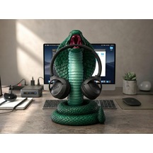 Happy3dworld Kral Kobra Kulaklık Askısı, 3d Baskı Metalik Yeşil, 36 Cm
