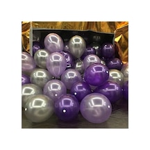 50 Adet Metalik Balon Mor - Gümüş Karışık Uçan Balon Mor