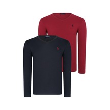 İkili Set T8587 Dewberry V Yaka Erkek Sweatshırt-siyah-bordo Siyah-bordo