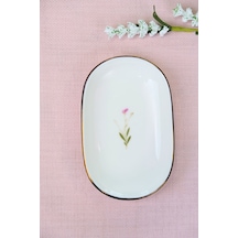 Tabak Evi Porselen Natura Çuha Altın Yaldızlı Oval Kayık Tabak 13,50x8,50x2,50cm Tekli Çok Renkli