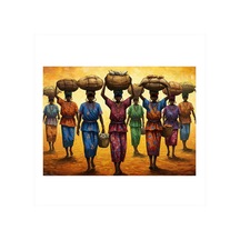 Su Taşıyan Afrikalı Kadınlar Tasarım Ahşap Tablo