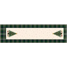 Yılbaşı Temalı Dijital Baskılı Runner Örtüsü Christmas Yeşil 40x140 Cm Açık Bej