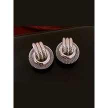 Gümüş İğne Oymak Dairesel Küpe Çok Yönlü Vintage Çelik Küpe Gümüş