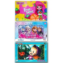 Frozen Elsa, Çilek Kız, Maşa Ile Koca Ayı 3 Lü Frame Puzzle Set