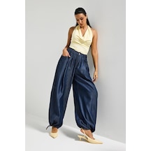 Itsbasic Kadın İndigo 7s6-50 Süper Ballon Fit Bol Kesim Paça Detaylı Tasarım Denim Jean