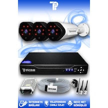 Picam 3 Kameralı Uzay 3 Dış Kamera Set HDD'siz Full HD Gece Görüşlü Güvenlik Kamerası Sistemi