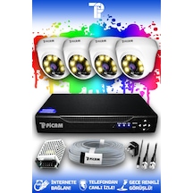 Picam 4 Kameralı Dome 4 İç Kamera Set HDD'siz Full HD Renkli Gece Görüşlü Güvenlik Kamerası Sistemi
