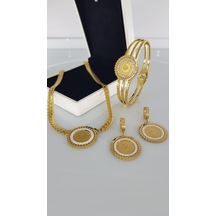 Gerdanlıklı Atatürk Gold Çelik Takı Seti Gümüş - Rose Gold