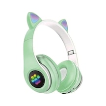 Rgb Işıklı Kedi Kulaklı Kulaküstü Bluetooth Kulaklık Yeşil