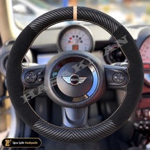 Mını Countryman R60 Dikme Direksiyon Kılıfı Alcantara Süet Mat Karbon Bej Yüzük Ve Dikiş Crossover Suv 2010-2016