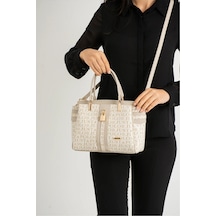 Just Polo Krem Monogram Kadın El Ve Omuz Çantası Jpm2203
