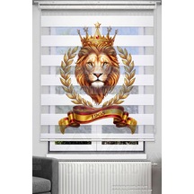 Sarı Kırmızı Aslan Baskılı Zebra Stor Perde - Aslan Kral - Dijital Baskılı Zebra Stor Perde Çok Renkli