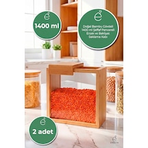 1400 Ml Bambu Kapaklı Erzak Kabı Bakliyat Saklama Kabı Mutfak Organizer Tekli Saklama Kutusu 2 Adet Kahverengi