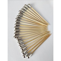 100 Adet Dekoratif Gümüş Mini Damla İnci Boncuklu Pasta Kürdanı 6,5 Cm - Boncuk 8 Mm