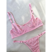 La Linaa Pembe Tül Tanga Külotlu Sütyen Takım Açık Pembe