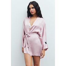 Fumée Gül Kurusu Kısa Saten Sabahlık / Kimono Pembe