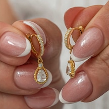 Gümüş Sallantılı Gold Damla Kadın Küpe Gold