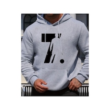 Herkesemoda Baskı Detaylı İçi Polarlı Kapüşonlu Sweatshirt Gri