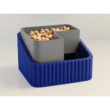 3d Baskı Fıstık Kasesi - Çift Hazneli Kabuk Ayırıcı Sunum Kasesi - Mavi Gri Çok Renkli