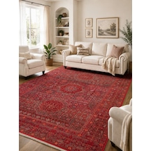 Eko Halı Pietra Pta 20 Red Sıcak Renk Tonlarını Etnik Desenlerle Buluşturan Yumuşak Tuşeli Salon Halısı Oturma Odası Halısı Mutfak Halısı Modern Makine Halısı Krem - Kırmızı