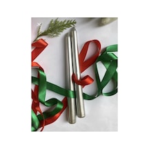 Premium Yılbaşı Özel Gümüş Sedefli Konik Şamdan Mum 2 Li Set Gümüş Gümüş