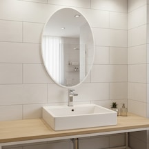 30x42 Cm Modern Oval Banyo Aynası Beyaz Çerçeveli Dekoratif Duvar Aynası Beyaz