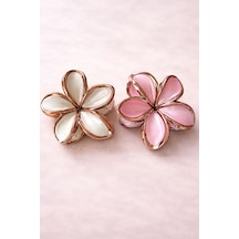 2 Li Lotus Çiçek Tasarımlı Saç Tokası Şık & Modern Akrilik Toka Seti Günlük Ve Özel Kullanım Pembe