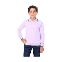 Toontoy Kids Toontoy Erkek Çocuk Regular Fit Polo Yaka Baskılı Sweatshirt - 2 İplik Lila