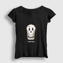 Presmono Kadın Face Papyrus Undertale T-shirt Siyah