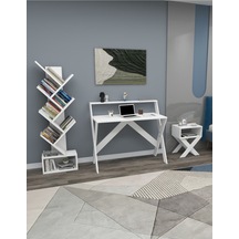 Enda Home X Çalışma Odası Seti Çalışma Masası Kitaplık Komodin Beyaz Çalışma Masası Kitaplık Seti Beyaz