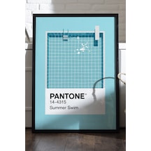 Pantone Havuz Mavisi Siyah Ahşap Çerçeveli Poster, Dekoratif Duvar Tablosu