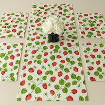 Çilek Desenli Masa Runner 40x110 Cm Ve Amerikan Servis Seti 4 Kişilik Çok Renkli