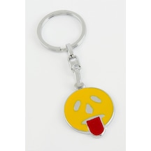 Dil Çıkaran Emoji Metal Anahtarlık Gümüş