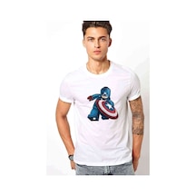 Captain America Lego Baskılı Beyaz Erkek Tshirt