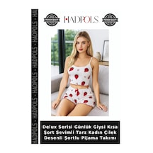 Hadpols Delux Serisi Günlük Giysi Kısa Şort Sevimli Tarz Kadın Çilek Desenli Şortlu Pijama Takımı Pembe