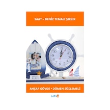 Ahşap Marin Dümenli Dekoratif Fotoğraf Çerçeveli Saat