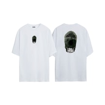 Thewert Unisex Ganster Trap Maske Tshırt Ön Arka Baskılı Beyaz Oversize T-shirt