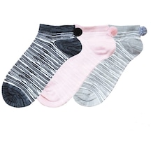3Lü Paket Pembe/Siyah/Gri Ponponlu Patik Kadın Çorabı