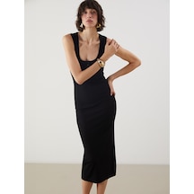 Lcw Vision Siyah U Yaka Dokulu Bodycon Elbise
