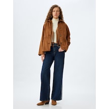 Koton Geniş Paça Düğmeli Taşlı Cep Detaylı Kot Pantolon - Wide Leg Jeans Koyu İndigo 5wal40215md İndigo