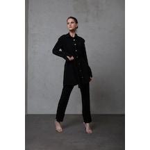 Mizalle Paça Kesikli Siyah Pantolon Siyah