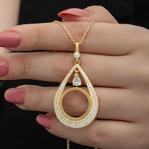 Gumush Gümüş Gold Kaplama Damla Çeyrek Takılabilen Kolye