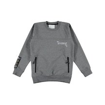 İrem Çocuk Giyim Erkek Çocuk Go Yazı Desenli Fermuar Cepli Kolu Yazı Desenli Gri Sweatshirt Gri