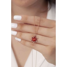 925 Ayar Gümüş Rose Kaplama Kırmızı Renkli Lotus Çiçeği Kolye