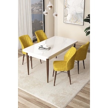 Canisa Concept Arp Serisi 70x110 Sabit Mutfak Masası Takımı Beyaz Ceviz Masa 4 Hardal Sandalye Masa Beyaz/ Sandalyeler Hardal Sarısı