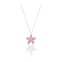 Söğütlü Silver Gümüş Rodyumlu Damla Kesim Pembe Taşlı Çiçek Kolye