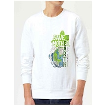 Green Earth Baskılı Beyaz Erkek Örme Sweatshirt
