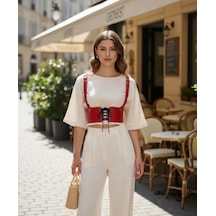 İkikareshop Kırmızı Kadın Kemer Bağcıklı Korse Bel Aksesuarı - Brf1429 Çok Renkli